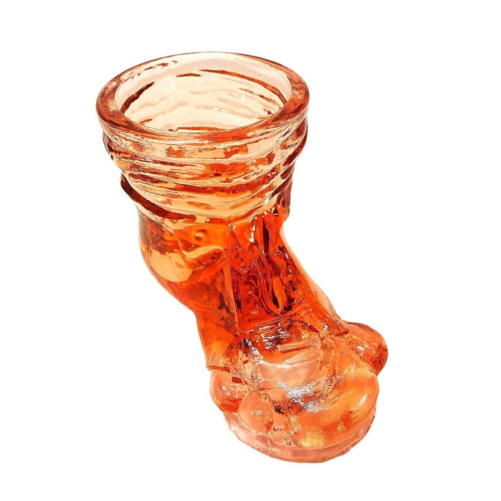 Vintage Pink Glass Baby Shoe / Boot Toothpick Holder Degenhart